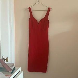 Red sweetheart neckline midi dress